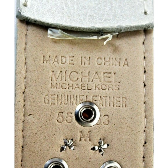 Michael Kors Silver Leather Belt Studded Rhinestones Medium Shiny Chic Fancy - Picture 7 of 11